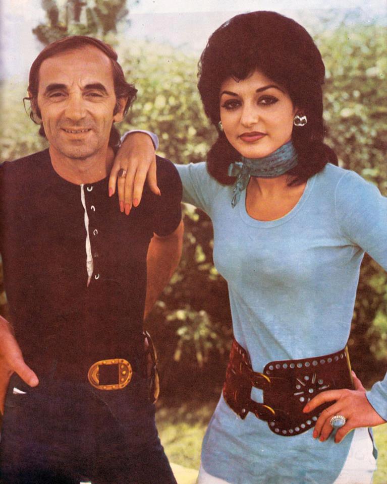 Charles Aznavour with the Iranian singer Googoosh, 1970s
