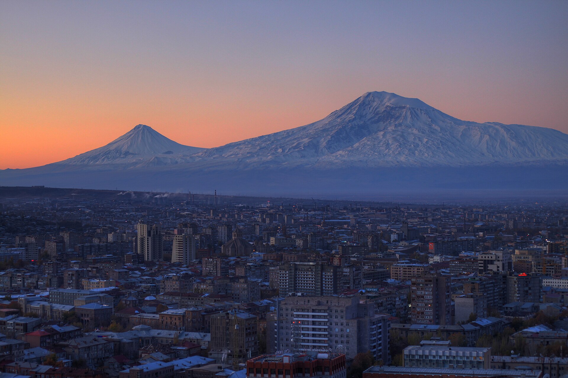 Yerevan with Mount Ararat on the horizon