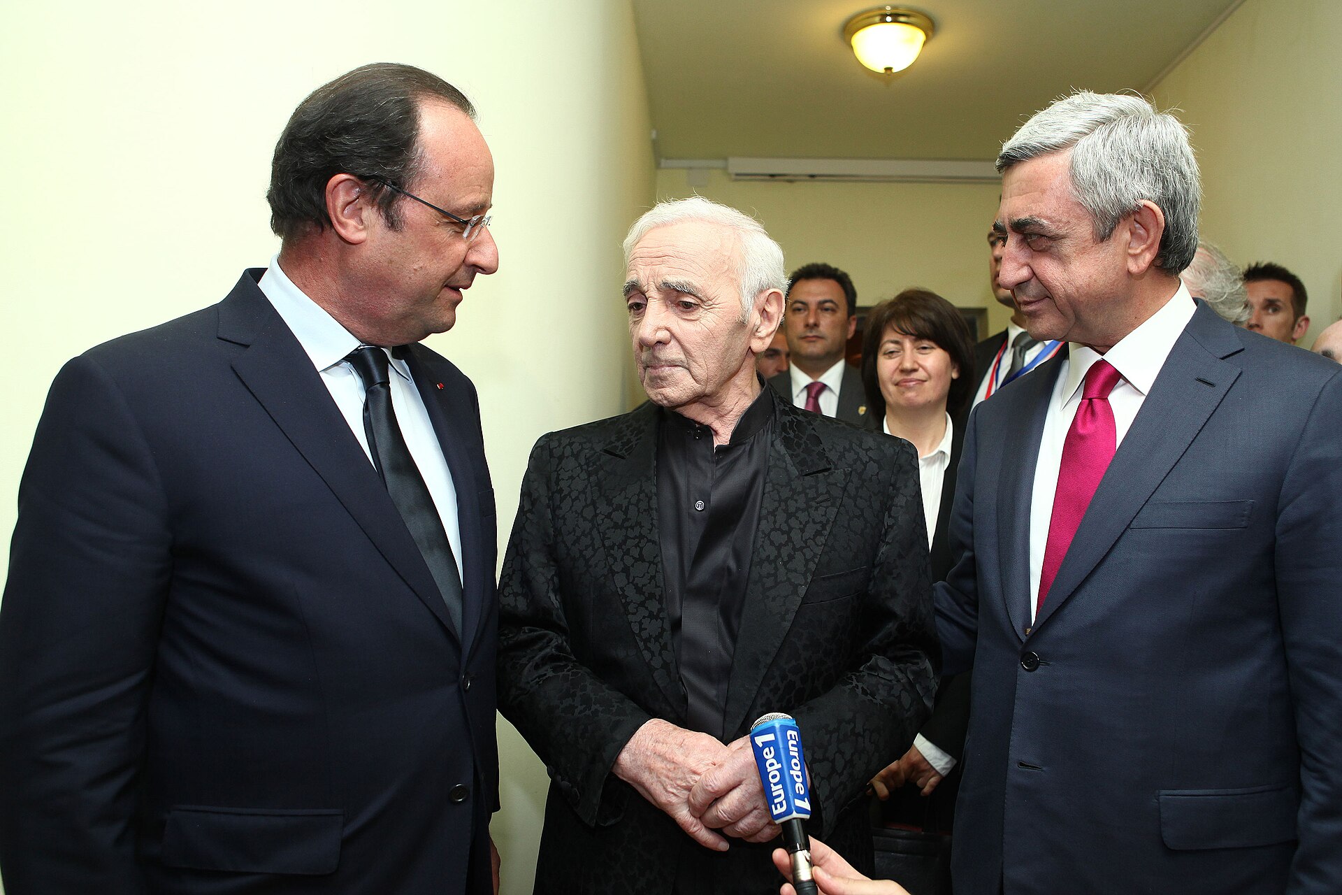 Aznavour backstage at his 90th birthday concert in Yerevan, 2014